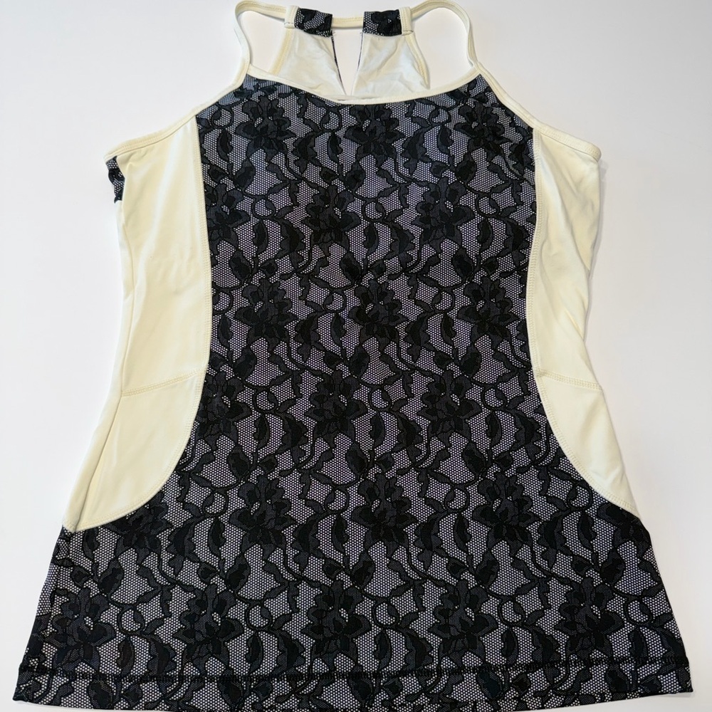Cynthia Rowley Black and Cream Lace Muscle Tee